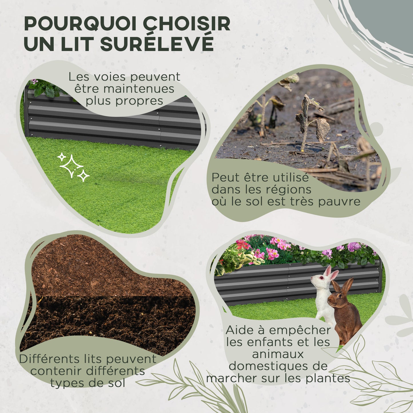 Metalen Bloembak Tuinbak Plantbak Plantenbak Kruidenbak – Antraciet Grijs – Grote Capaciteit 180x90x29,5 cm – Roestbestendig Met Klimrek