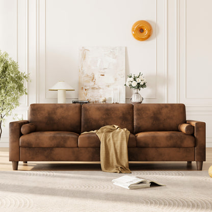 Modern 3-Seater Sofa Couch with Thick PU Leather Cushions & Pillows - -Assembly Wide, Sturdy Frame Suitable for Living Room, Bedroom, Office - Spacious Contemporary Sofa for Families & for While Back (Assembly Required)