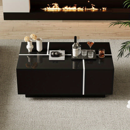 Salontafel – Koffietafel – Bijzettafel – Woonkamertafel – Zwarte Vierkante Salontafel – Met 4 Schuifladen – Metaal – 100x60x40 cm – Modern Minimalistisch Design