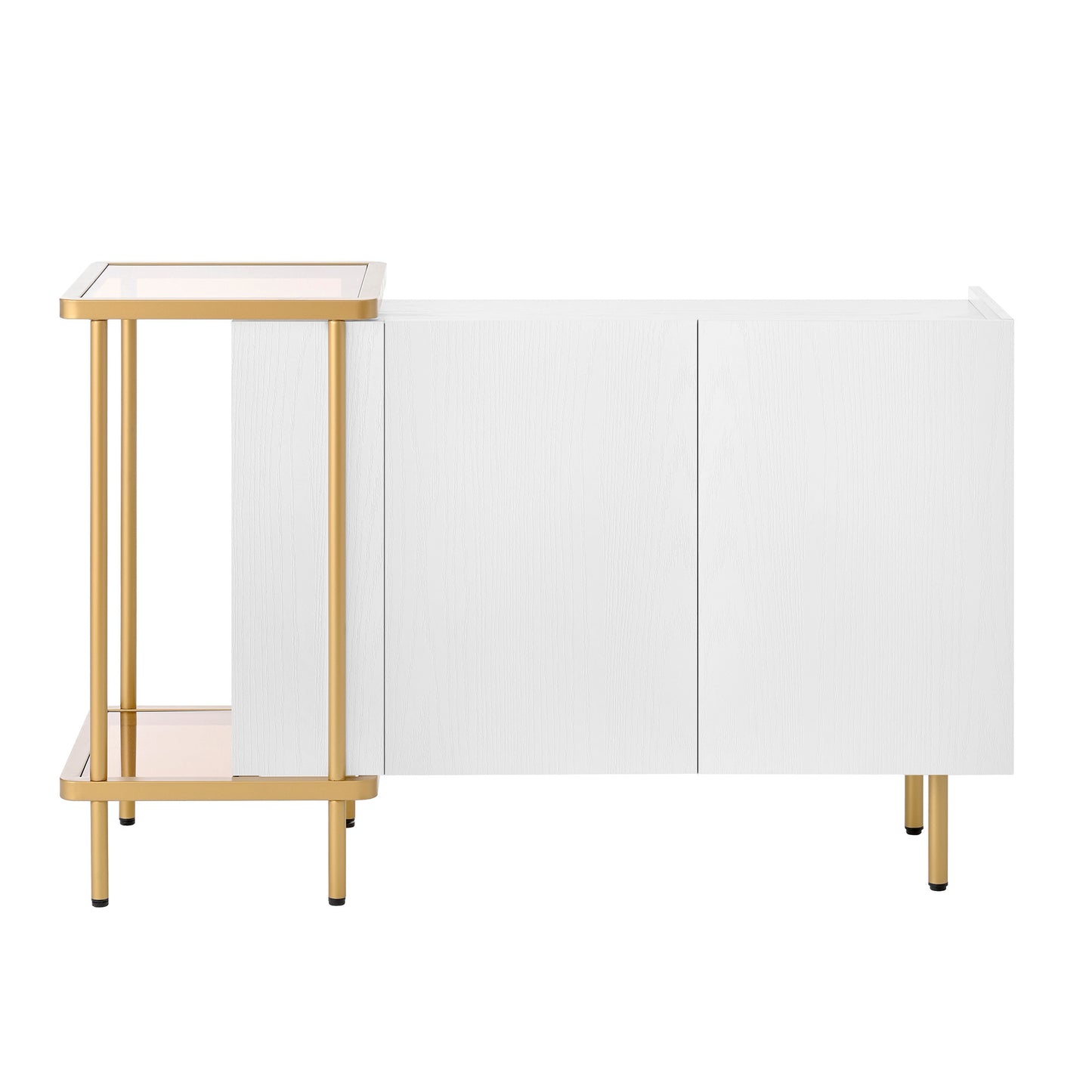 BTM Sideboard Cabinet with 2 Doors & 2 Open Shelves (Sideboard, Dresser, Storage Cabinet), Metal Frame, Glass Top, 120×40×77.5 Cm