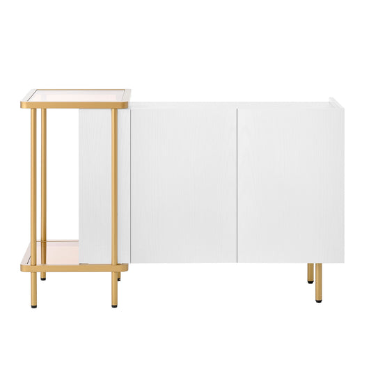 BTM Sideboard Cabinet with 2 Doors & 2 Open Shelves (Sideboard, Dresser, Storage Cabinet), Metal Frame, Glass Top, 120×40×77.5 Cm