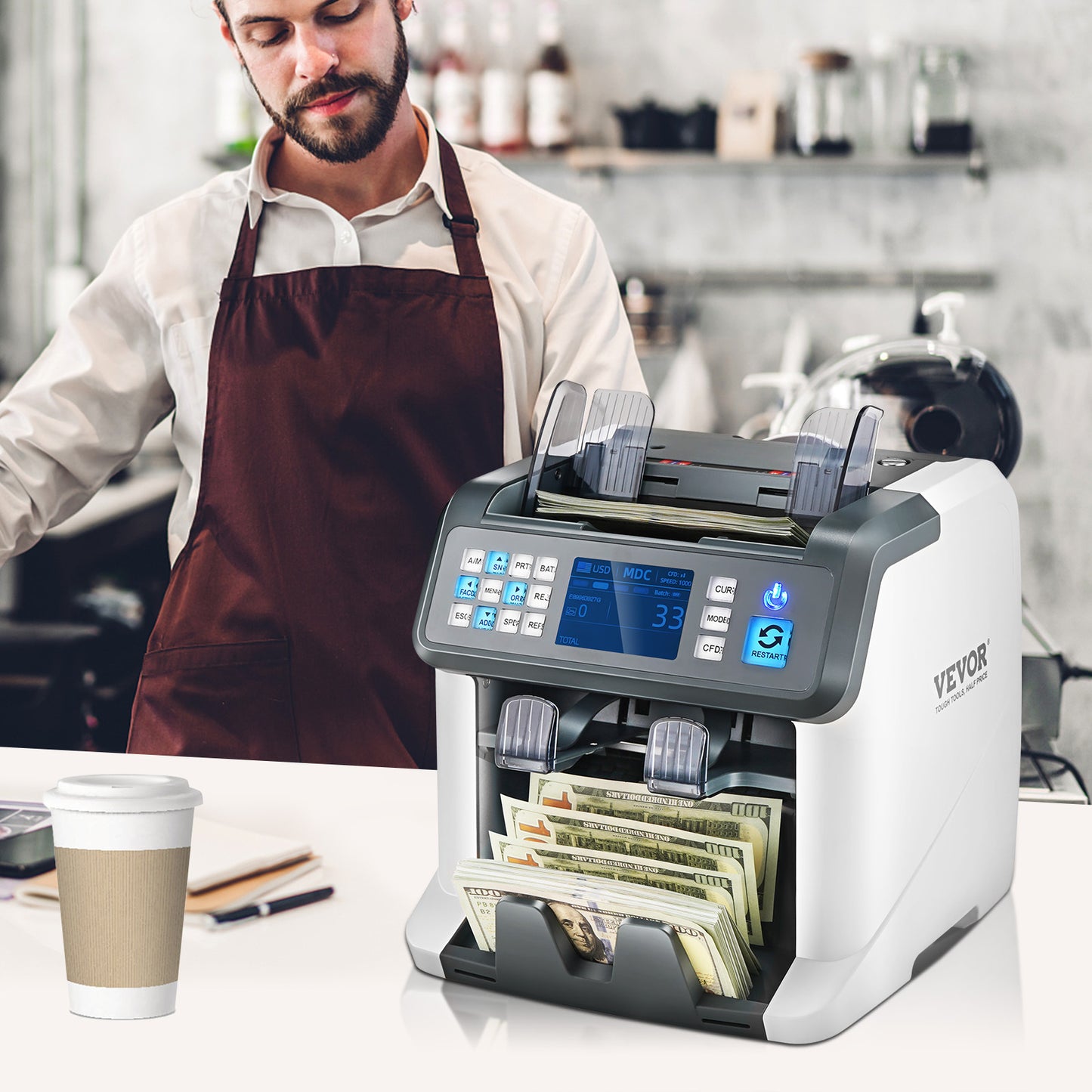 Geldtelmachine – Biljettelmachine – Geldteller – Valsgelddetector – Geldscanner – 6-voudige Valsgeld Detectie – 1200 Biljetten per Minuut