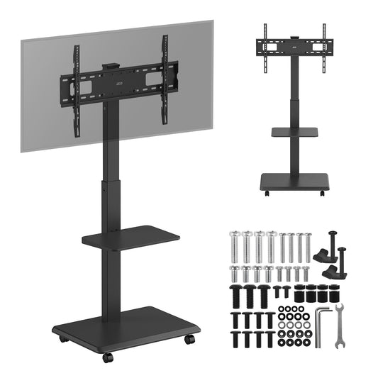 Tv meubel – Tv kast – Tv dressoir – Tv steun – Tv standaard – Mobiel verrijdbaar – Geschikt voor 37-75 inch – Draagvermogen 50 kg – Met plank en geïntegreerde stroomvoorziening