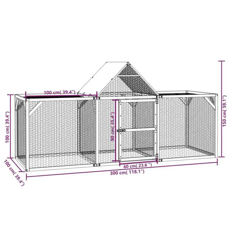 Kippenhok – Kippenren – Pluimveehok – Kippenkooi – Buitenverblijf – Geïmpregneerd Vurenhout – 300x100x150 cm – Weerbestendig & Stevig