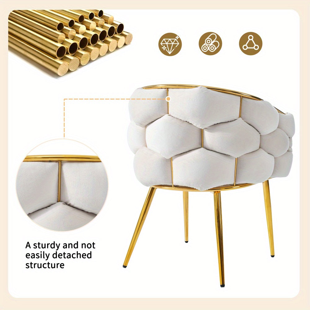 Velvet Stoelen – Eetkamerstoelen – Loungestoelen – Make-up Stoelen – Woonkamerstoelen – Beige – Memory Foam Zitting – Gouden Metalen Poot