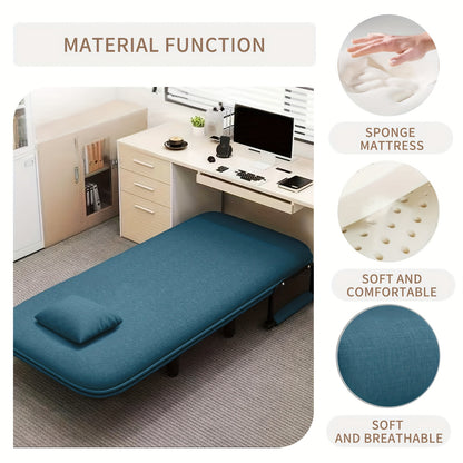 Slaapfauteuil – Slaapstoel – Slaapbank – Bedstoel – Fauteuil – Memory Foam Zitting – Duurzaam Metalen Frame – Blauw – 60x68x85 cm