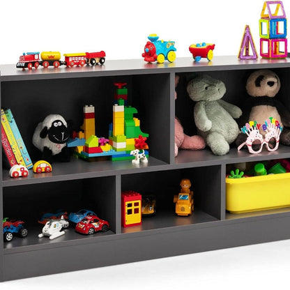 Houten Speelgoedkast – Speelgoedrek – Opbergkast – Kinderkast – Speelgoedmeubel – 5 Ruime Vakken – Veilig Afgeronde Hoeken – Bruin 111x30x61,5 cm
