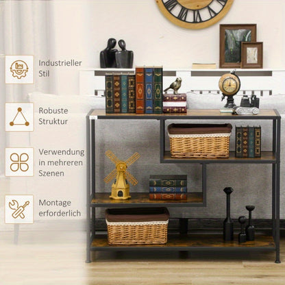 Industrieel Sidetable – Smalle Console Tafel – Opbergmeubel – Haltafel – Bijzettafel – Zwart Stalen Frame – Ruimtebesparend Ontwerp – Anti-Kiep Beveiliging
