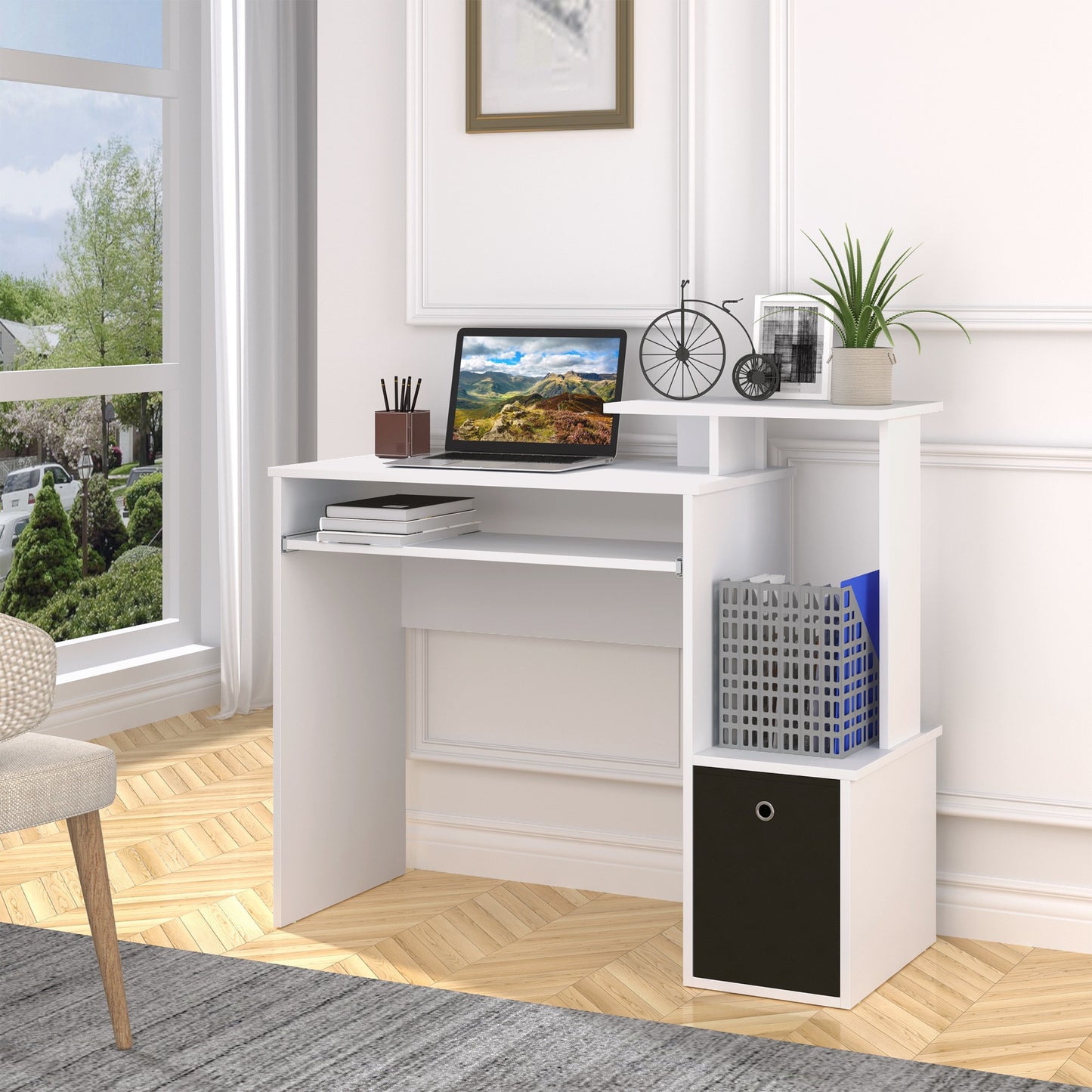 Bureau – Computertafel – Werkplekmeubel – Thuiswerkbureau – Laptoptafel – Compact formaat 100x40 cm – Melamine afwerking wit