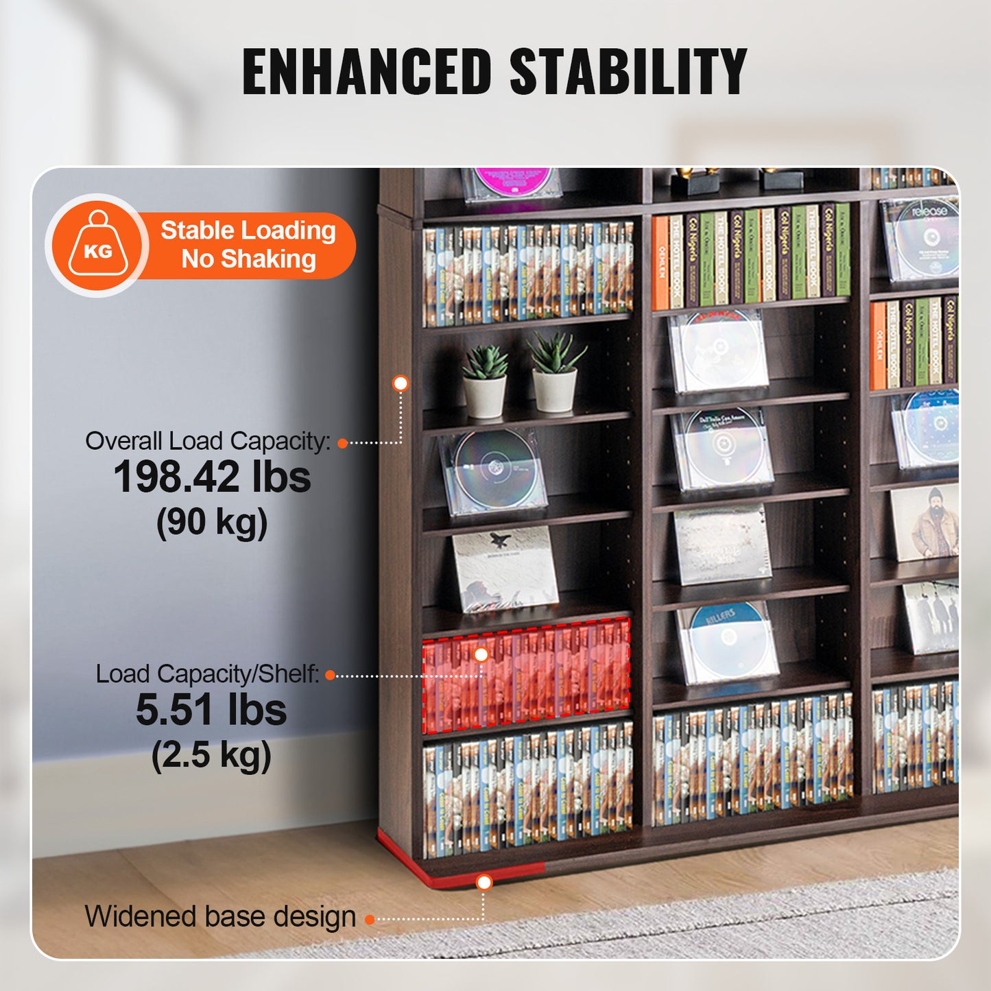 Media Opbergkast – Mediacabinet – Dvd Kast – Cd Rek – Boekenkast – Verstelbare Legplanken – Capaciteit 1080 Cd’s – Stabiele Houten Constructie – Espresso Kleur