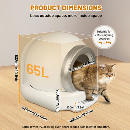Zelfreinigende Kattenbak – Automatische Kattenbak – Elektrische Kattenbak – Kattenbak Met App – Grote Kattenbak – 65L Capaciteit – Infraroodsensor & Laag Instap 8cm