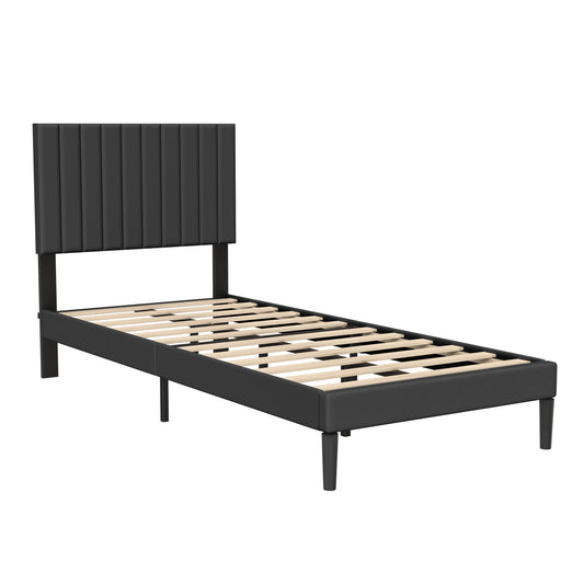 Bedframe – Gestoffeerd Bed – Tweepersoonsbed – Met Hoofdbord – Met Lattenbodem – Stevig Metalen Frame – 90x200 cm – Zwart Velvet