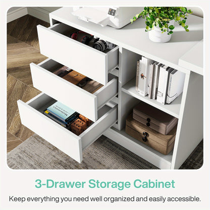 Bureau – Schrijftafel – Werktafel – Computertafel – Laptopbureau – Extra Lang 160 cm – 6 Opbergvakken – Ruim Werkblad – Stabiel Metalen Frame – Wit Houtkleurig Design