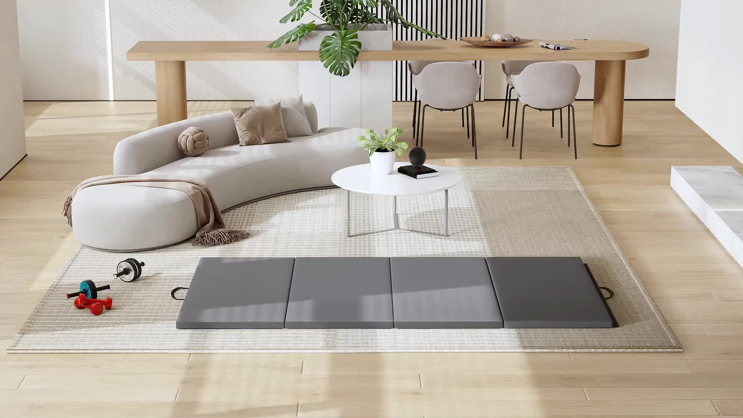 Gymmat – Fitnessmat – Sportmat – Yogamat – Oefenmat – 180x80x5 cm – Dikte 5 cm Hoogwaardig EPE Schuim – Opvouwbaar Met Handgreep – Grijs