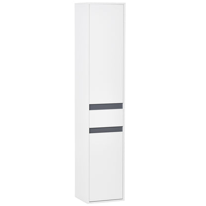 Badkamerkast – Opbergkast – Linnenkast – Kolomkast – Douchekast – Wit Particleboard – 2 Deuren, 3 Planken en 1 Lade