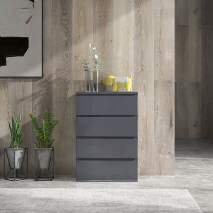 Ladekast – Ladenkast – Commode – Opbergkast – Dressoir – 4 Lades – Soft-Close Mechanisme – Glanzende Grijze Afwerking – 55 x 33 x 80 cm