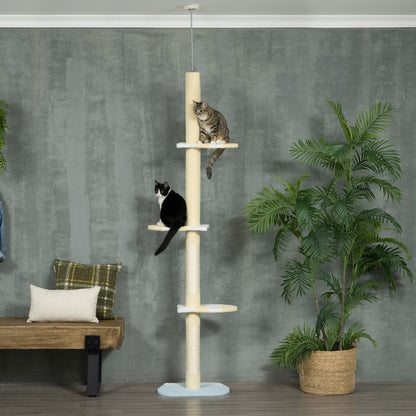 Krabpaal – Krabmeubel – Kattentoren – Klimelement – Speelpaal – Verstelbare hoogte 220-260 cm – Antislip basis – Sisal touw – Geel variant
