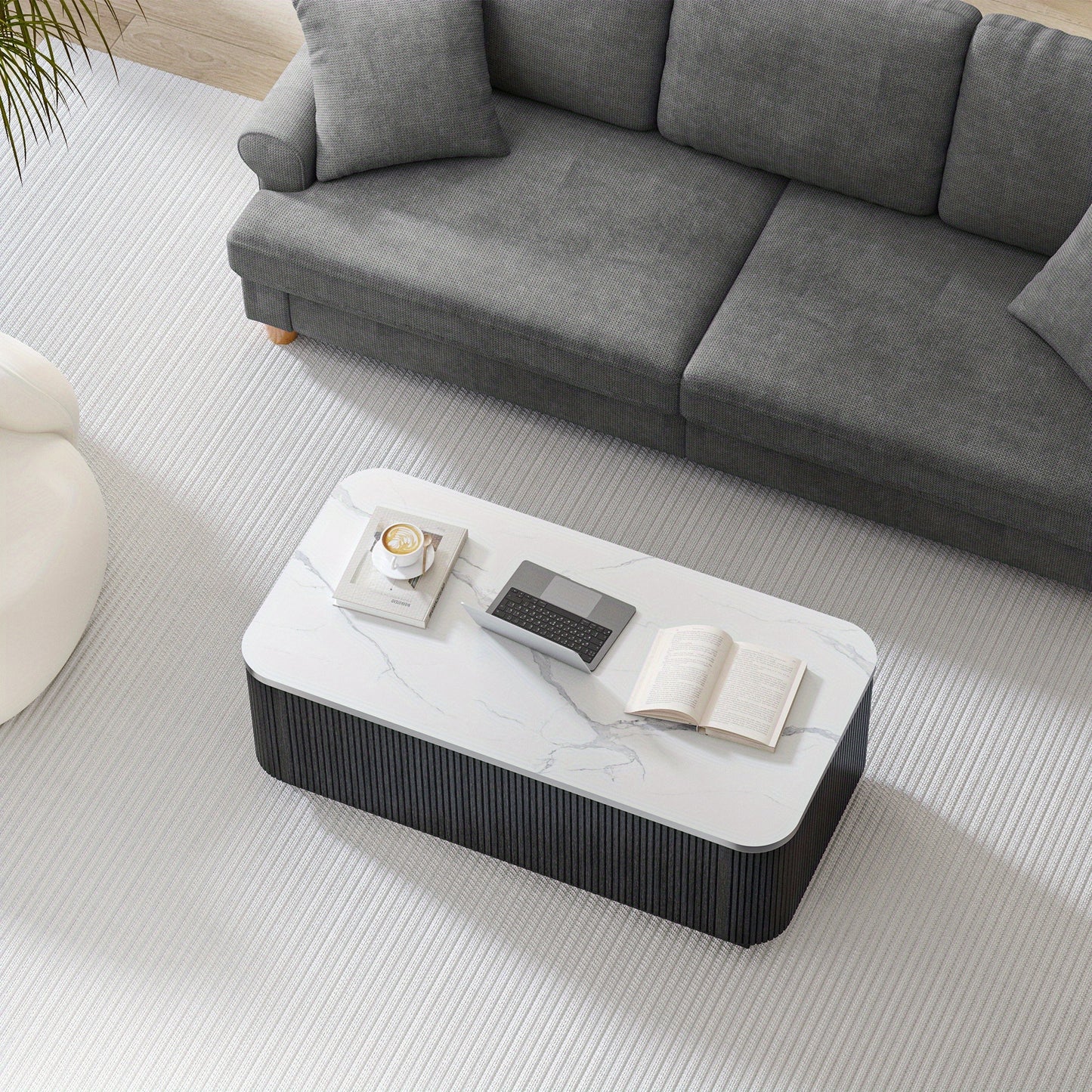 Salontafel – Woonkamertafel – Bijzettafel – Koffietafel – Tafel – Modern Design – Groot Formaat – Marmerlook – MDF Houtstructuur – Met Opbergruimte – Direct Gebruiksklaar