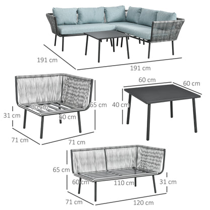 4-delige Hoek Loungeset – Tuinbank – Loungesofa – Buitenbank – Buitenmeubel – Weerbestendig Aluminium Frame – Comfortabele Afneembare Kussens – Grijs