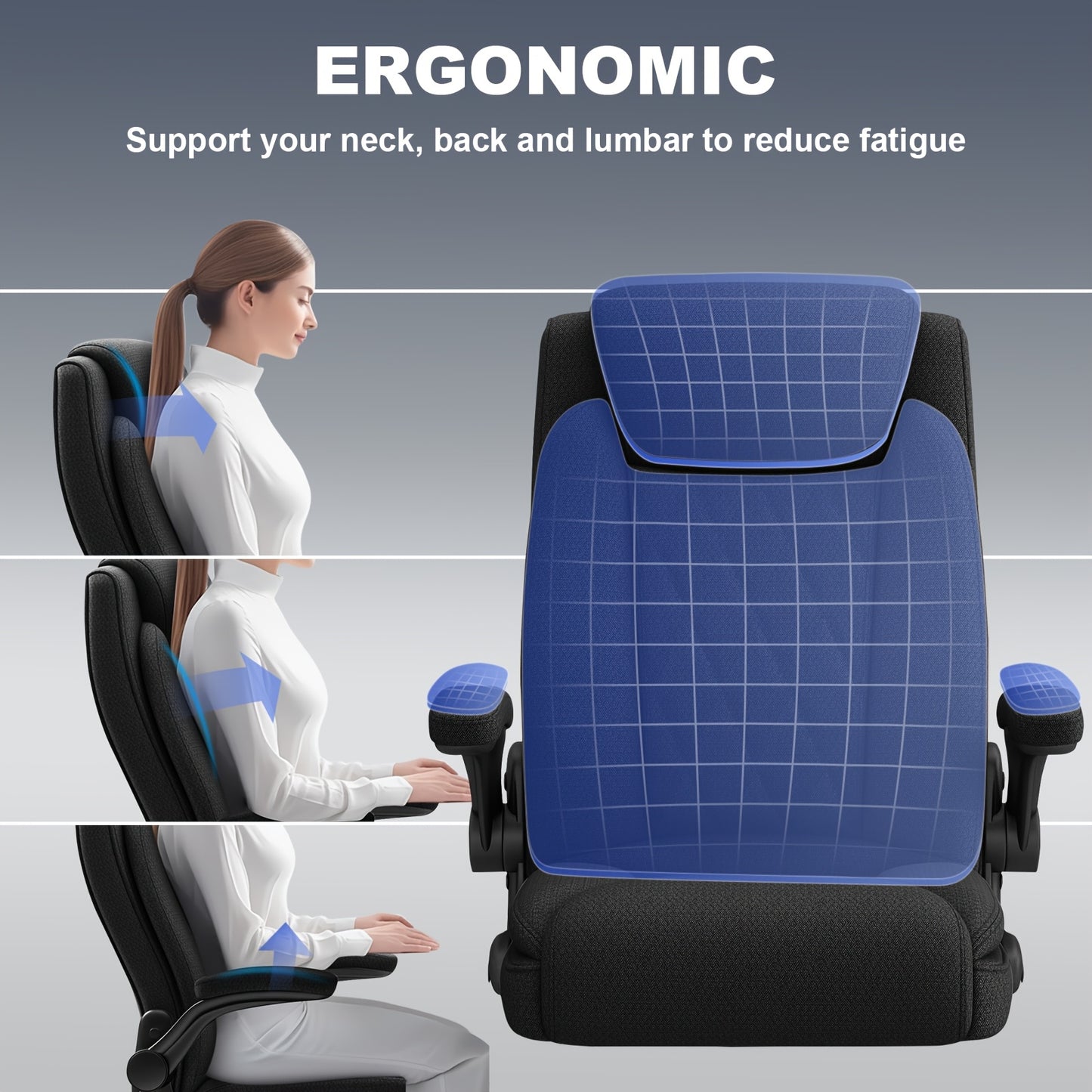 Ergonomische Bureaustoel – Kantoorkruk – Werkstoel – Computerstoel – Bureaustoel Home Office – Grijs – Extra Stevig Tot 226,8 KG – Nek-, Rug- En Lendensteun