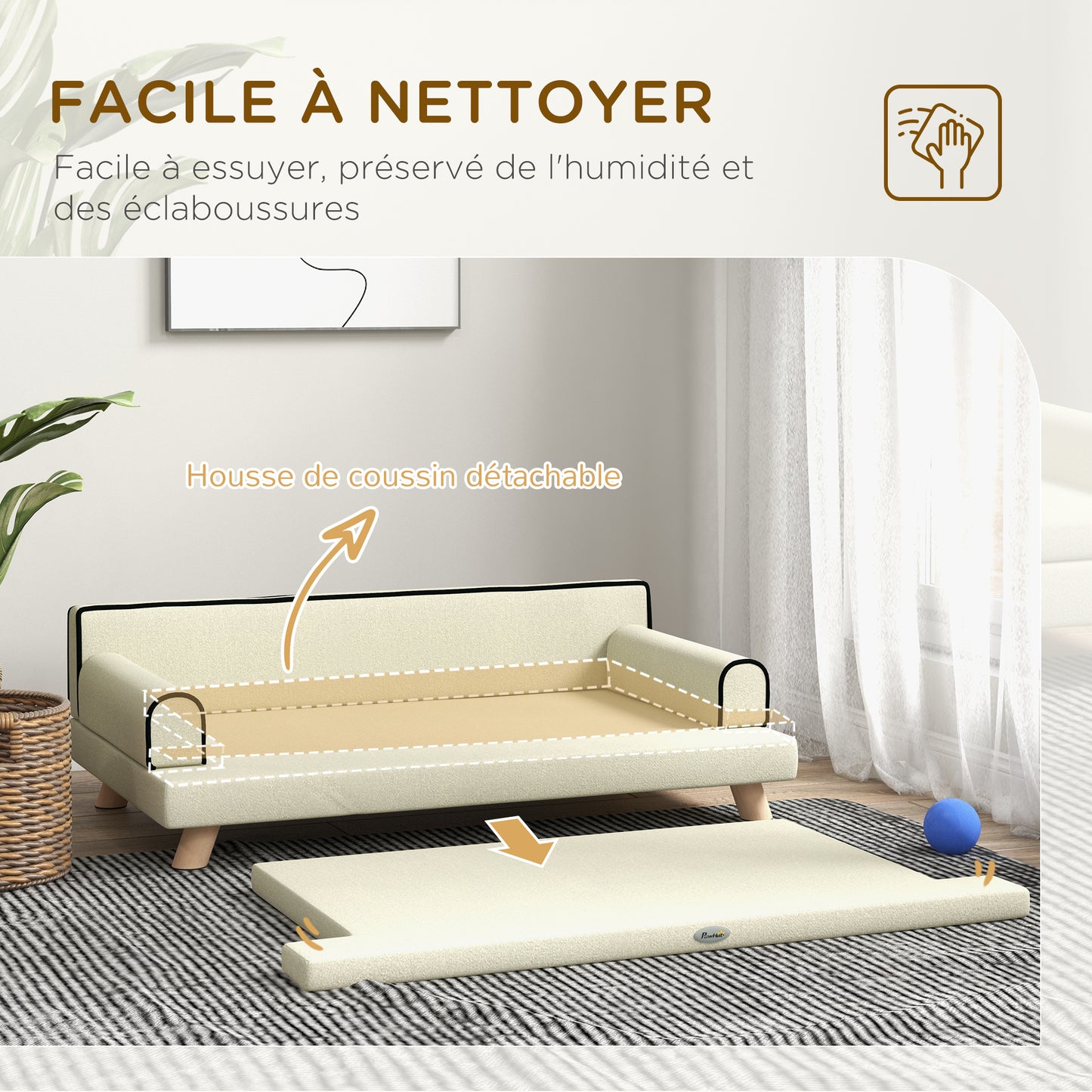 Hondenbank – Huisdieren Sofa – Dierenbed – Dog Bed – Kattenbank – Scandinavisch Design – Afneembare Kussen – 100x62x32 cm Beige