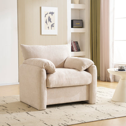 Loungechair – Fauteuil – Zitzak – Accentstoel – Relaxstoel – Oversized Design – Chenille Stof – Gepolsterde Armleuningen – Eenvoudige Montage – Wit