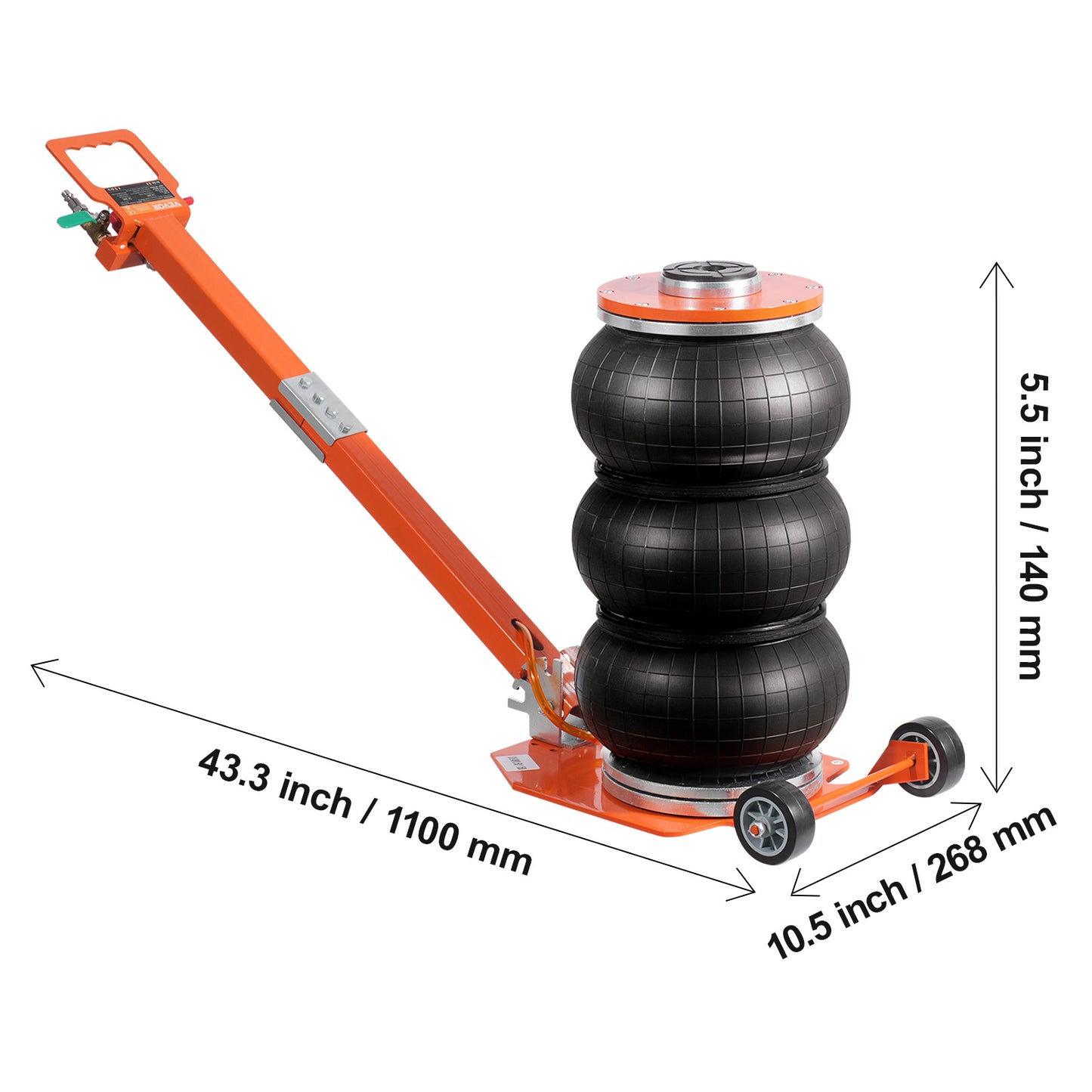 Air Jack – Luchtkussenkrik – Pneumatische Krik – Auto Krik – Garagekrik – 3 Ton Draagvermogen – Verstelbare Hefhoogte 11,5-36,4 cm
