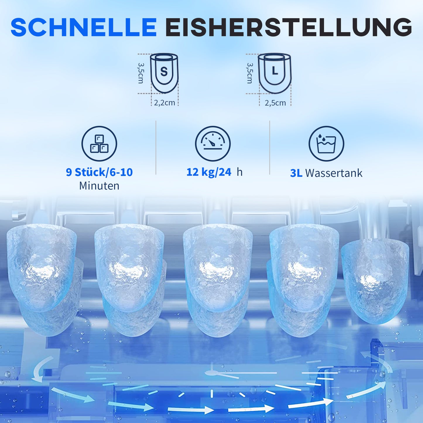 IJsblokjesmachine – IJsblokjesmaker – Icecube Maker – IJsblokjes apparaat – IJsblokjes machine – Compact Zilverkleurig Ontwerp – Zelfreinigend Systeem & 1,2L Waterreservoir