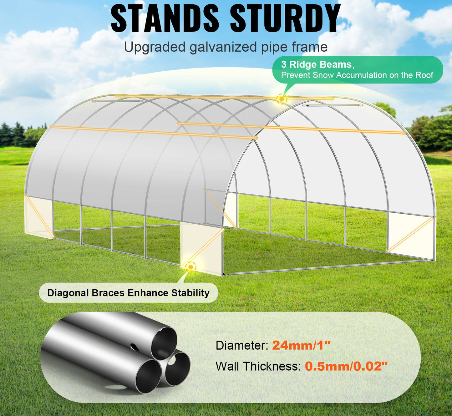 Kweekkas – Tuinkas – Broeikas – Tunnelkas – Serre – Groot Walk-In Ontwerp – Gegalvaniseerd Stalen Frame – 140g/m² PE Waterdichte Cover