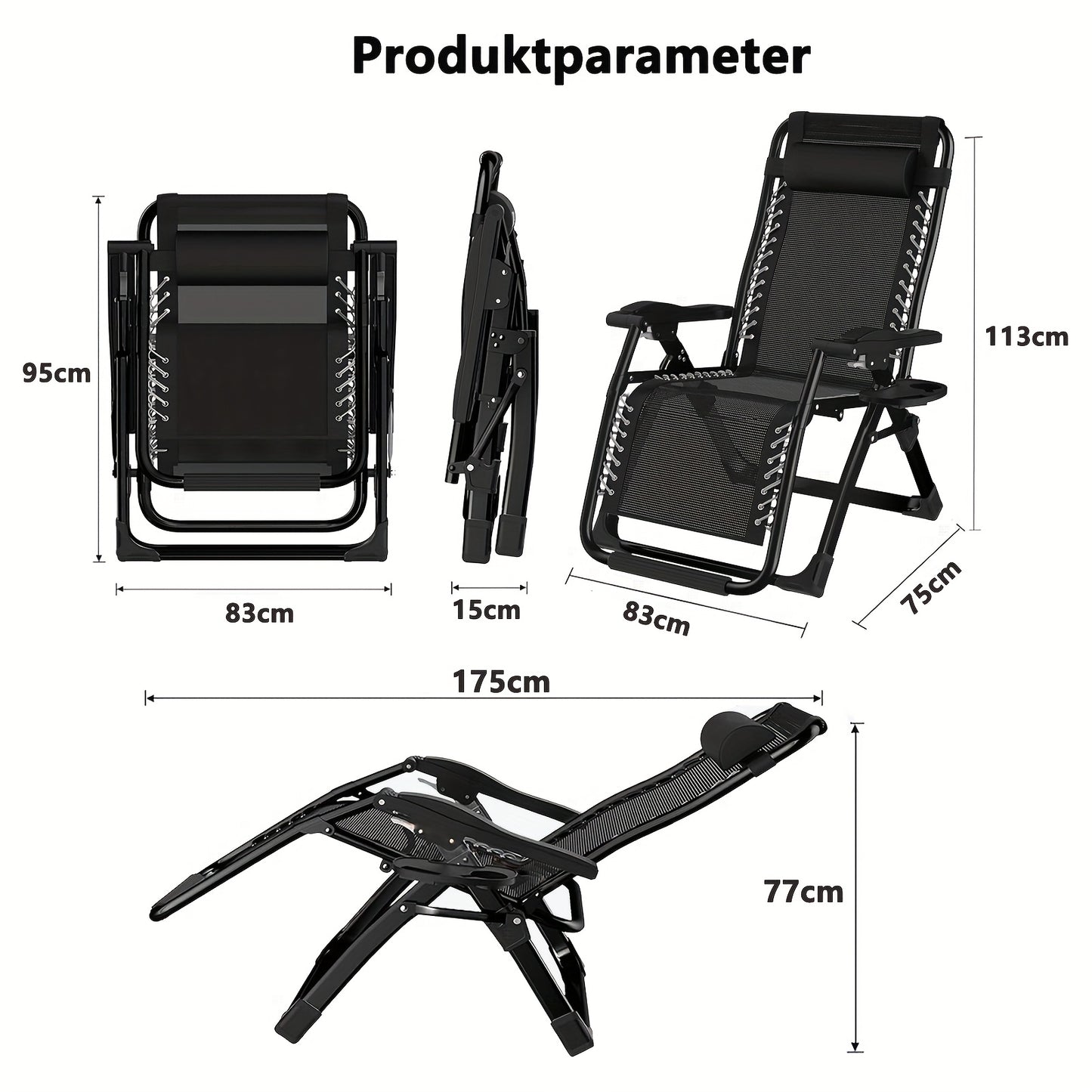 Foldable Lounge Chair, Reclining Sun Lounger For Garden With Headrest, Garden Lounge Chair With Drink Holder, Sun Chair, Weight Capacity 200 Kg, Foldable Garden Lounge Chair For Garden, Beach, Pool, And Balcony