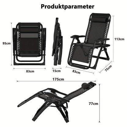 Foldable Lounge Chair, Reclining Sun Lounger For Garden With Headrest, Garden Lounge Chair With Drink Holder, Sun Chair, Weight Capacity 200 Kg, Foldable Garden Lounge Chair For Garden, Beach, Pool, And Balcony