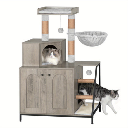 Kat Tree – Krabpaal – Katmeubel – Kat Huis – Katten Krabmeubel – 4-in-1 Multi-Level Design – Wasbare Kussens & Sisal Krabmat – Greige – Geschikt Voor Grote Binnenkatten