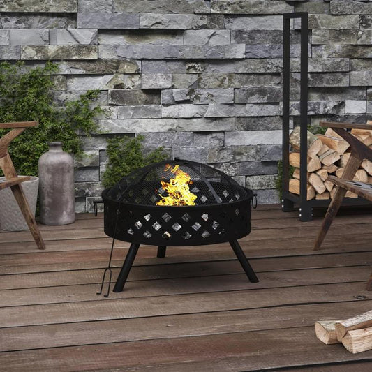 Vuurkorf – Tuinhaard – Buitenhaard – Terrashaard – Vuurschaal – Zwart – XXL 58 cm – Staal – Inclusief Houthaak