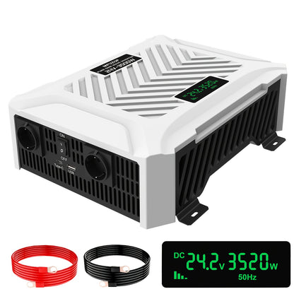 Zuivere Sinusgolf Omvormer – 3500W Power Inverter – Spanningsomzetter – DC AC Converter – 24V Naar 230V – 7000W Piekvermogen – Overbelasting Beveiliging – Compact Stevig Design