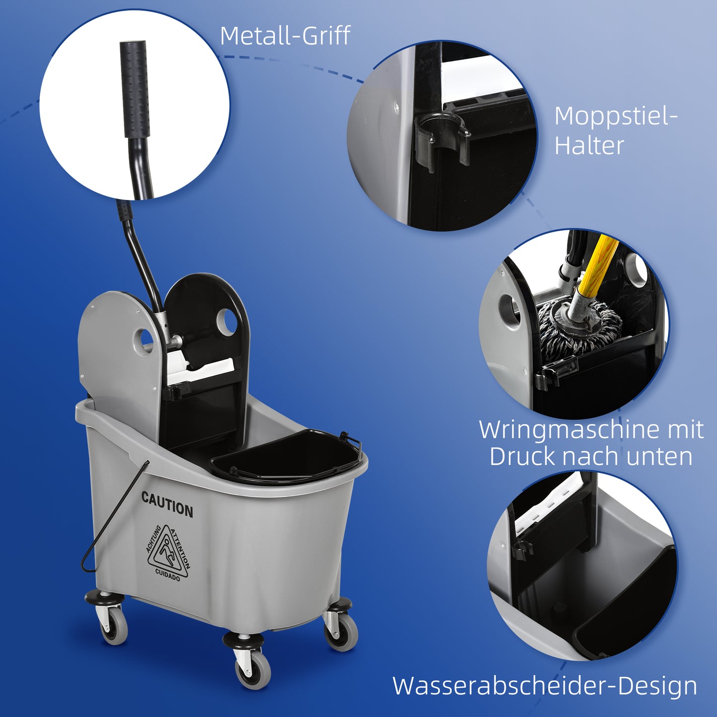 Mopwagen – Mopemmer – Dweilwagen – Vloerwisser – Dweilsysteem – 36 Liter Inhoud – Waterseparator Met 4 Wielen
