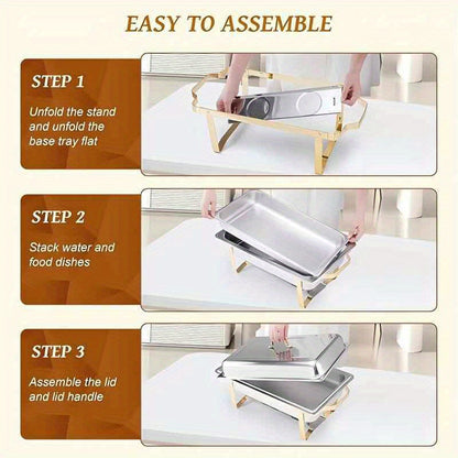 Chafing Dish Set – Buffet Warmhouder – Food Warmer – Warmhoudbak – Catering Schaaltje – 4-Delige Set – Goud RVS – 8 Liter Inhoud