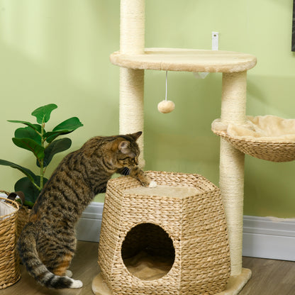 Krabpaal – Kattenboom – Krabmeubel – Kattenhuis – Klimtoren – 119 cm Hoogte – Verstevigde Kolommen & Knusse Niche Met Hangmat