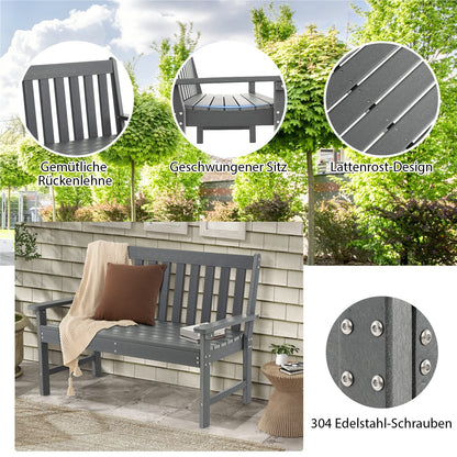 Tuinbank – Buitenbank – Balkonbank – Terrasbank – Tuinmeubel – Weerbestendig HDPE – 320 kg Draagkracht – 132 x 65 x 91 cm – Grijs