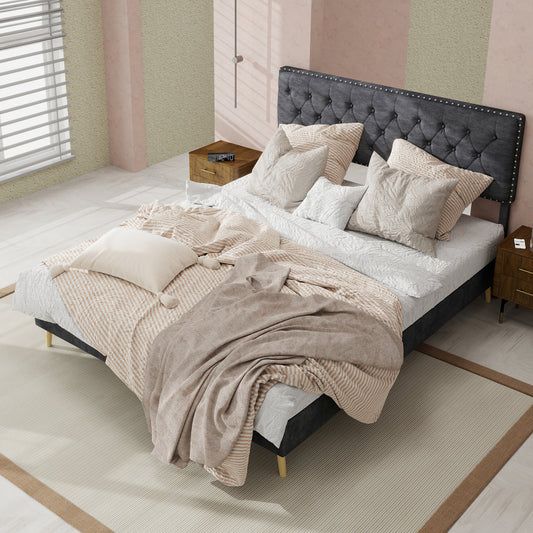 Boxspringbed – Bed – Slaapbed – Bedframe – Tweepersoonsbed – 140x200 cm – Zacht Gewatteerd Hoofdbord – Vintage Stijl