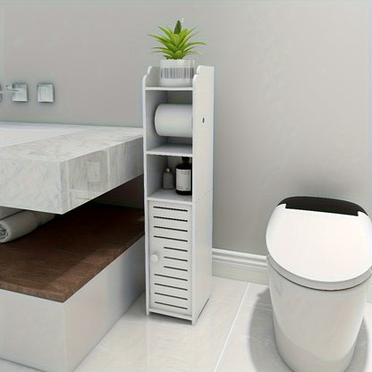 Toiletkastje – WC Kastje – Badkamerkastje – Toiletrolhouder – Opbergkast – Smal Design – Wit PVC – 15x17x76 cm – Vrijstaand – Ruimtebesparend