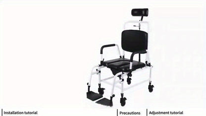 Reclining Shower Chair With Wheels, Mobile Shower Chair With Thickened Soft Seat Cushion, Backrest And Flip-up Armrests, Extra-wide Seat, 90°-140° Adjustable Tilt Bedside Commode Chair, Suitable For The Elderly And Disabled