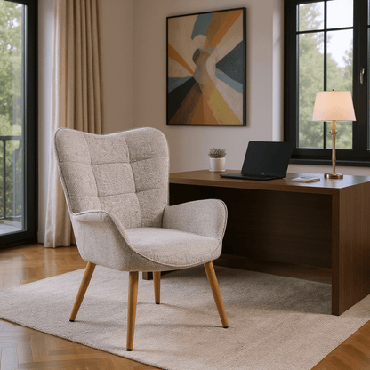 Loungestoel – Fauteuil – Relaxstoel – Zetel – Armstoel – Scandinavisch Design – Comfortabele Stoffering – Houten Poten – Grijs – 72x61x90,5 cm