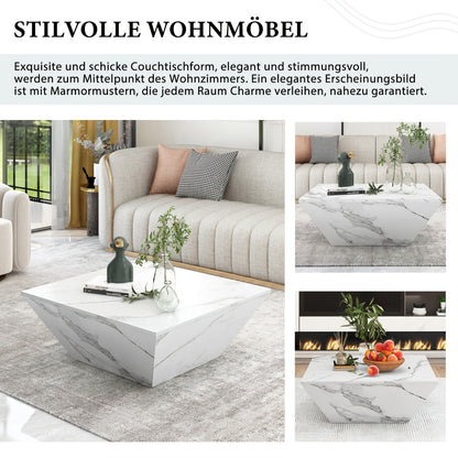 Salontafel – Koffietafel – Bijzettafel – Woonkamertafel – Tafel – Drumvorm – Witte Marmerfineer – 70x70x37 cm