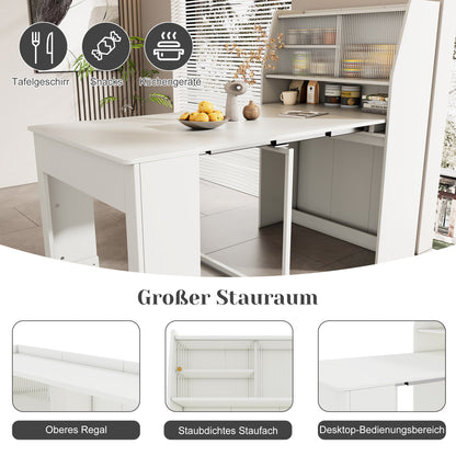 Uitschuifbare Eettafel – Uitklapbare Tafel – Opbergtisch – Salontafel – Multifunctionele Eettafel – Wit – Inklapbaar van 52 tot 132,5 cm – Met Stofdichte Opbergruimte