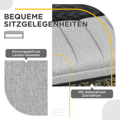 Bankje – Zitbank – Halbankje – Voetenbank – Opbergbank – Industrieel Design – Stevig Metalen Poten – Lichtgrijze Stoffering Met Roze Zwarte Accenten