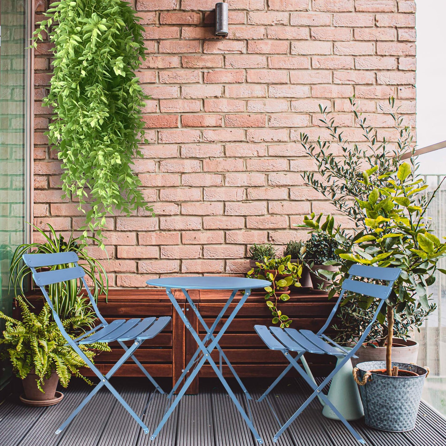 Bistroset – Tuinset – Terrasmeubel – Balkonset – Inklapbare Tafel Met 2 Stoelen – Stalen, Weerbestendig Design – Compact En Makkelijk Op Te Bergen – Blauw