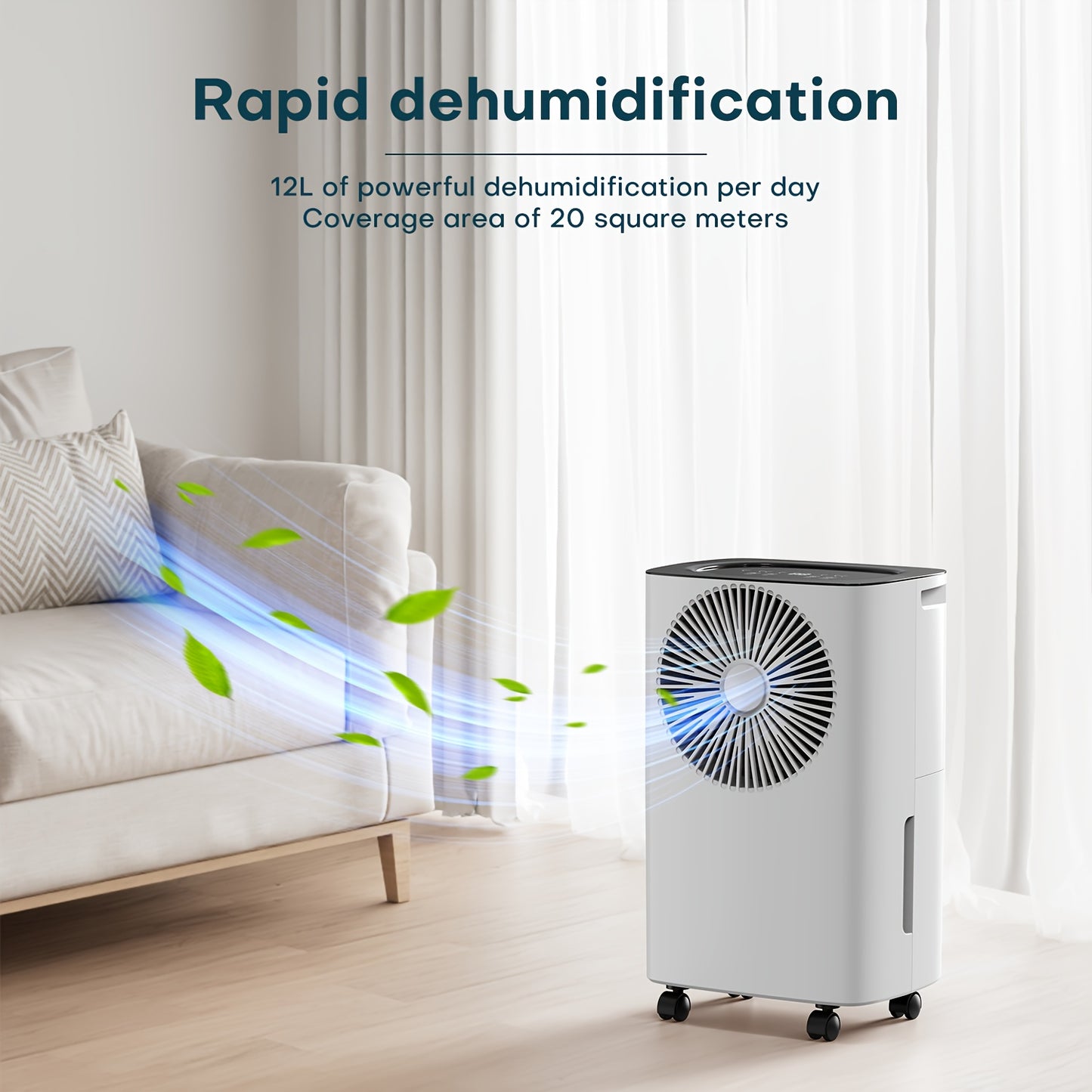 Luchtontvochtiger – Ontvochtiger – Vochtvreter – Dehumidifier – Luchtontvochtiger voor Huis – 12,5L per Dag – Slimme Automatische Vochtigheidsregeling – Continu Afvoer Met Wieltjes – Wit