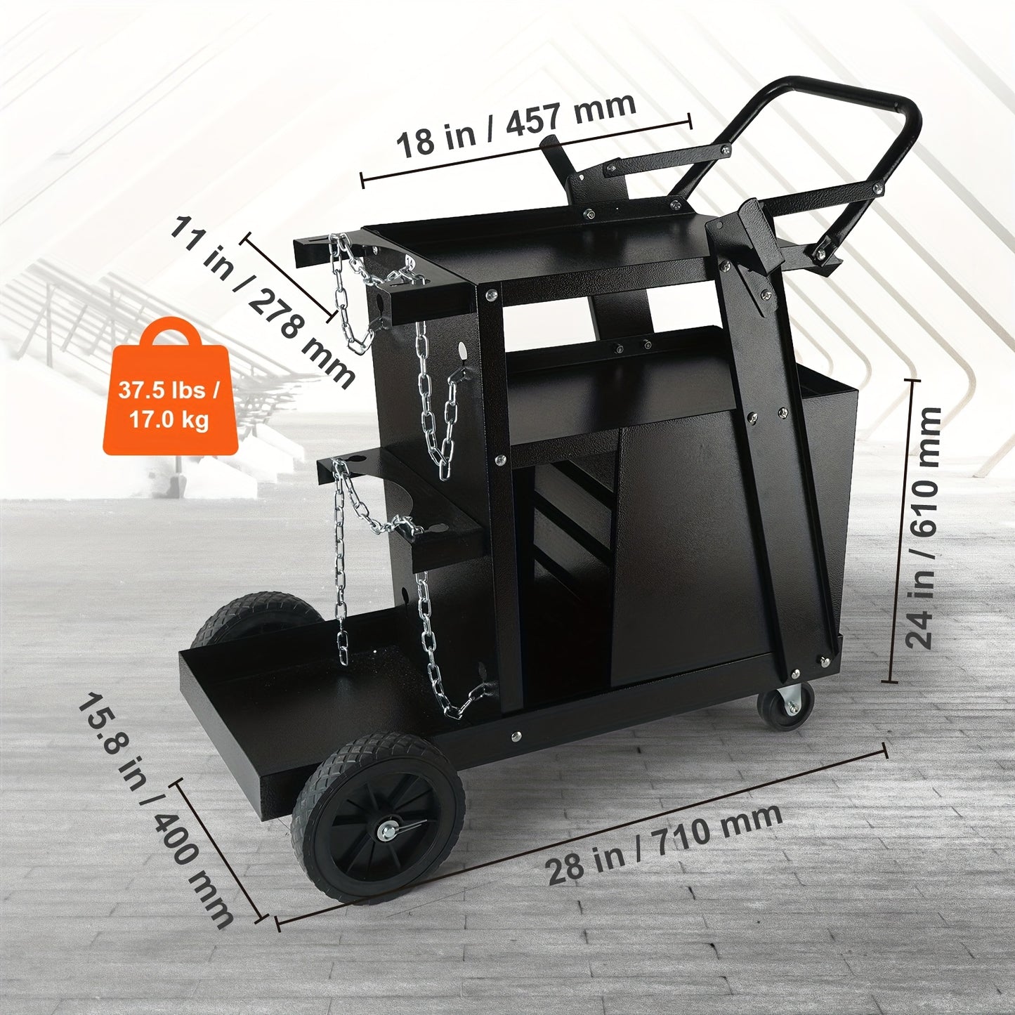 Laswagen – Laskar – Lastrolley – Laskarwagen – Laswerktrolley – 2 Lagen Met 4 Laden – Draagvermogen 120 kg – 360° Zwenkwielen Met Kettingen Voor Cilinderveiligheid
