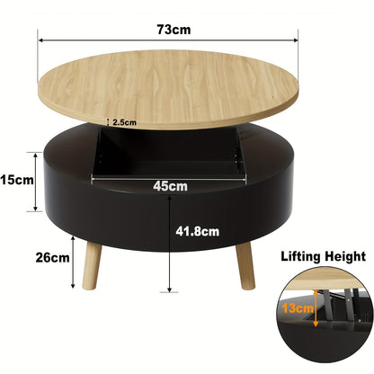 Salontafel – Bijzettafel – Koffietafel – Woonkamertafel – Sofa Tafel – Verstelbaar Hoogte – Verborgen Opbergruimte – Rond – Zwart