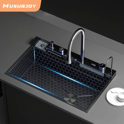Keukenspoelbak – Spoelbak – Keukensink – Barsink – Professionele Spoelbak – Mat Zwart – 74,9 x 44,9 cm – 3-snelheden Kraan – Inclusief Houten Snijplank